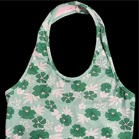 Green Floral Halter Crop Top - Picture 4 of 6